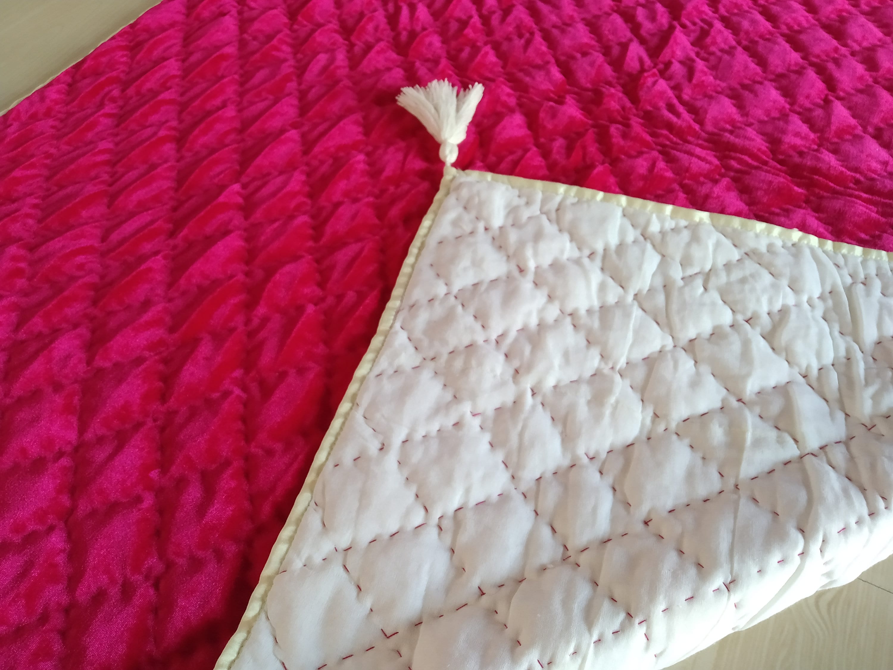 Fuchsia Velvet Quilt Hot Pink Velvet Bedspread Fuchsia Etsy
