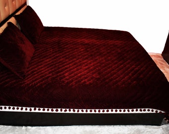 Burgundy velvet quilt king velvet blanket velvet comforter queen bedding set velvet bedspread cozy room décor  Bedding