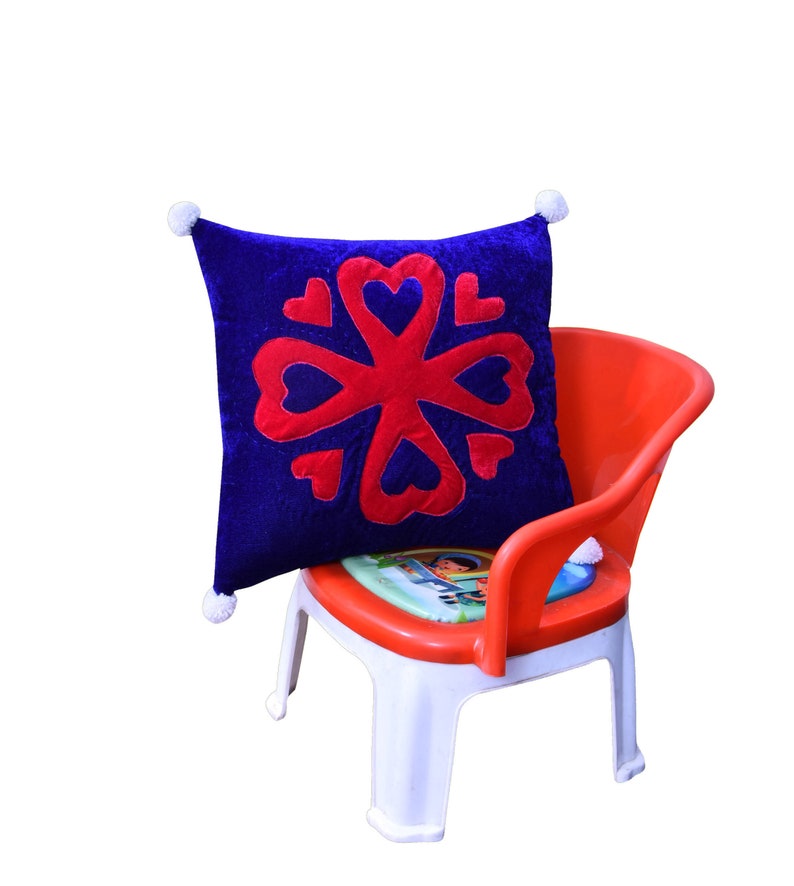 Velvet Throw pillow Pillow Cover Size 16x16 Royal blue Fuchsia and Ivory hand stitching throw pillow heart throw pillow pillow case