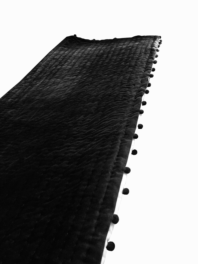 Black Velvet Comforter Black Luxury Quilt Pompom Black Queen Etsy