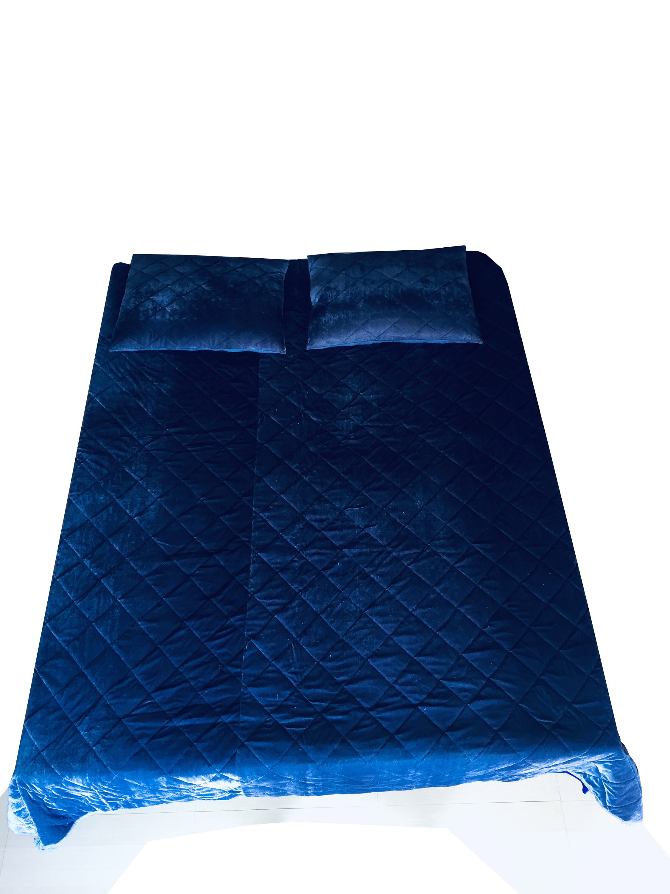 Royal Blue Velvet Quilt Coverlet Diamond Stitched_Velvet Etsy