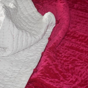 Fuchsia Velvet Quilt: Hand Stitched Cotton Bedspread with Pompoms
