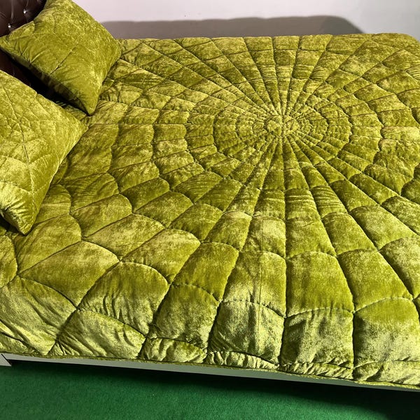 Hand Stitched Olive Green Velvet Quilt: King/Queen Bedding Set blankets mother's day gift
