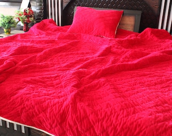 Trapunta in velluto fucsia: set di biancheria da letto in cotone cucito a mano, regalo per la festa del papà.