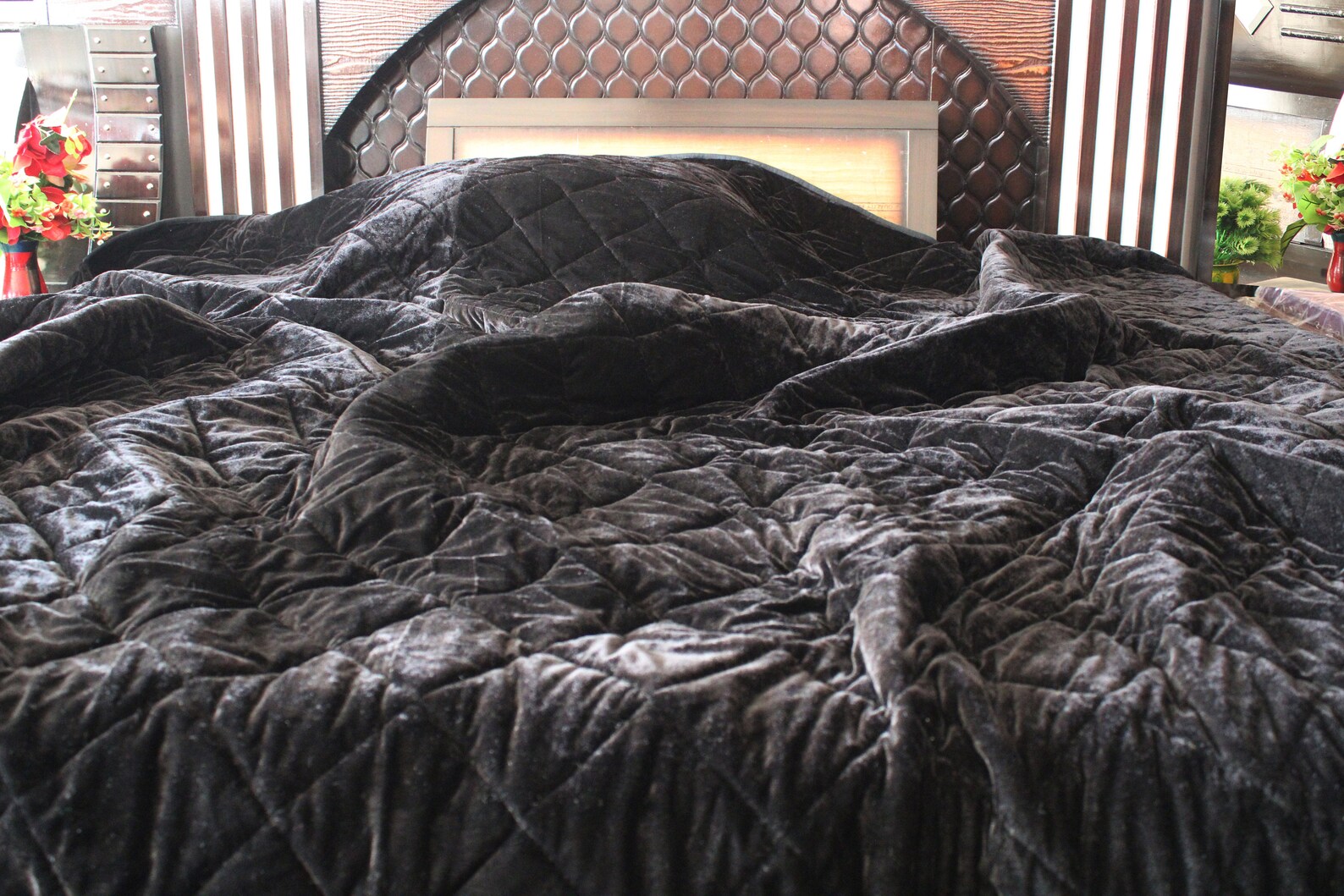 Black Velvet Quilt Bedspread CoverletBlackDiamond Stitched Etsy