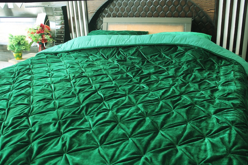 Emerald Green Velvet Quilt King Velvet Blanket Velvet Etsy
