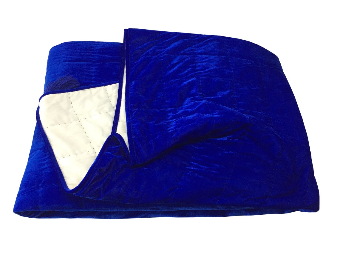 Royal Blue Velvet Quilt Coverlet_box Stitched_velvet Bedding Etsy UK
