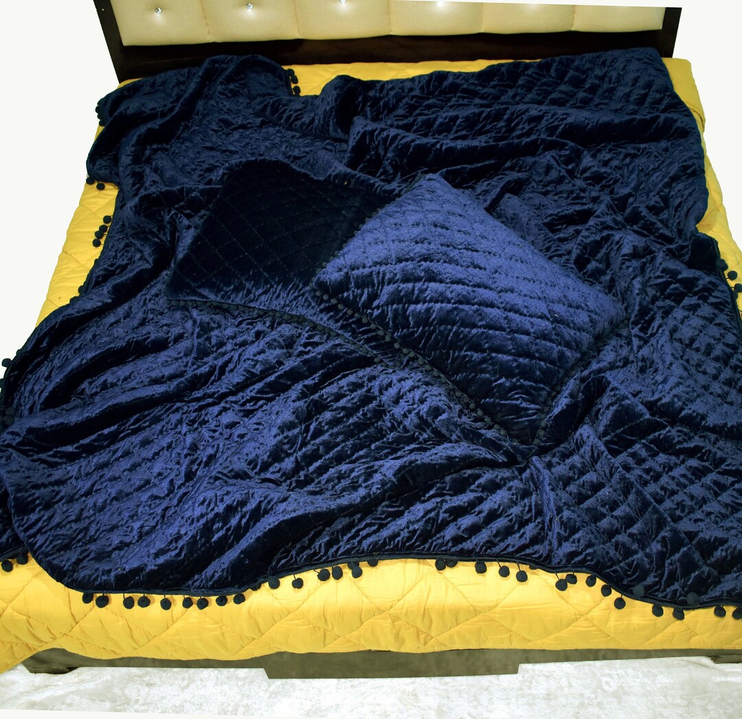 Navy Blue Velvet Quilt King Velvet Blanket Blue Velvet Comforter Queen