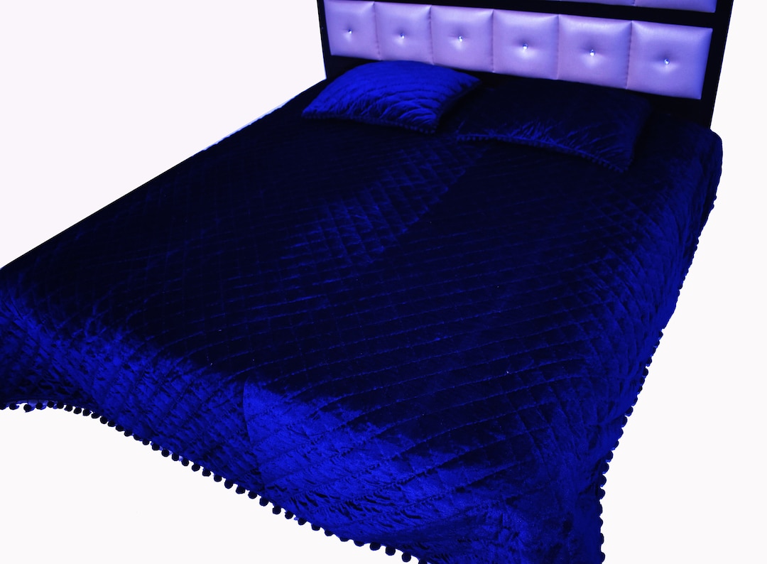 Royal Blue Velvet Quilt King Velvet Blanket Velvet Comforter Queen