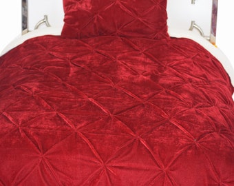 Trapunta in velluto rosso intenso: copriletto cucito a mano, coperte da letto di lusso, regalo per la festa della mamma