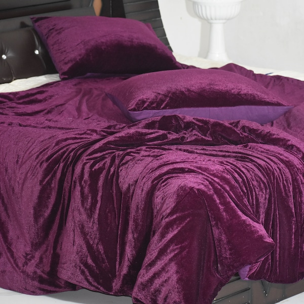 Juego de funda nórdica de terciopelo color vino: ropa de cama bohemia con reverso de algodón, regalos de Halloween