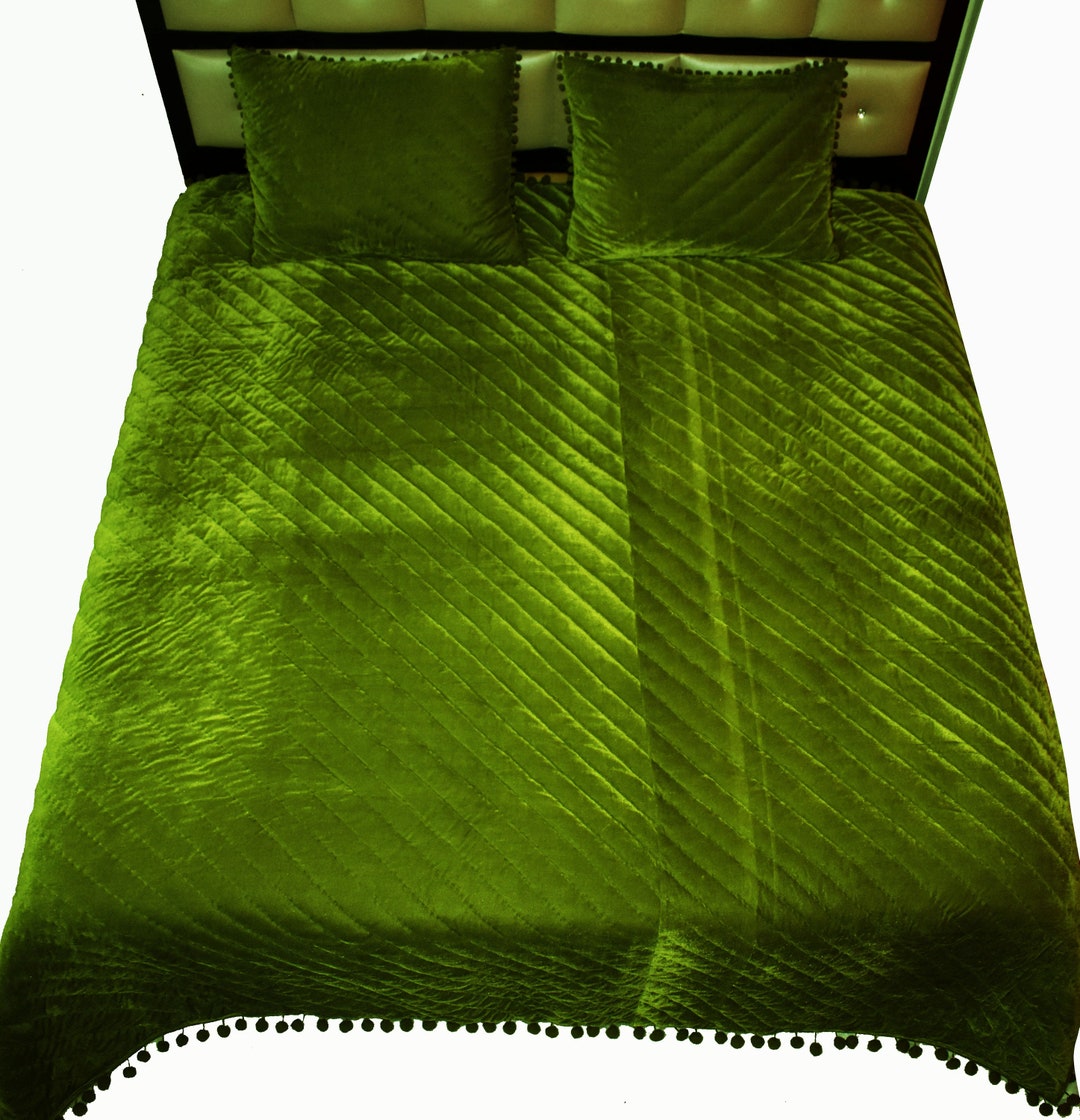 Olive Green Velvet Quilt King Velvet Blanket Velvet Comforter Queen