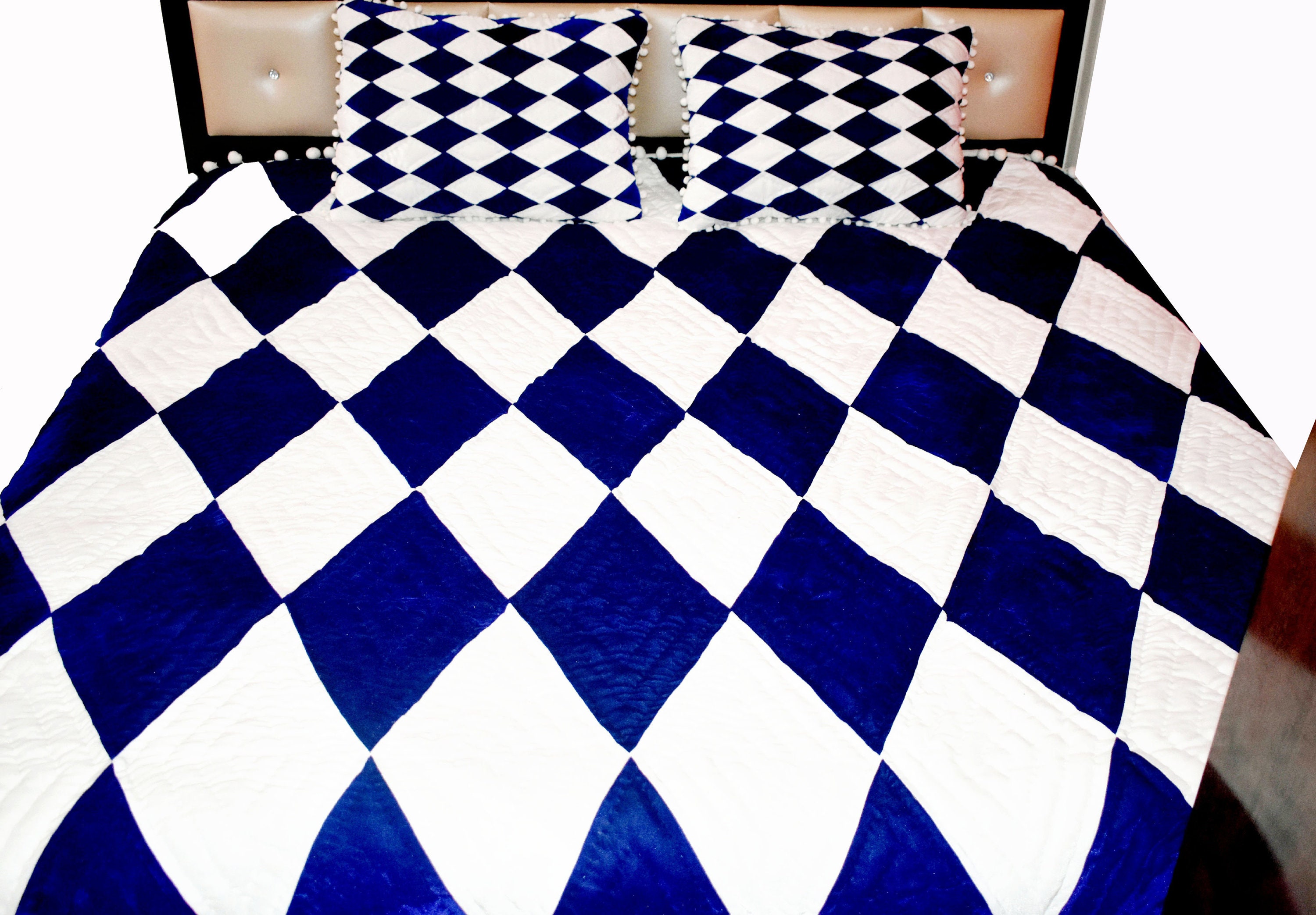 Royal Blue Velvet Quilt: Diamond Pattern Bedding Setnew Year's Gift ...