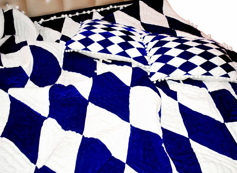 Royal Blue Velvet Quilt: Diamond Pattern Bedding Setnew Year's Gift ...
