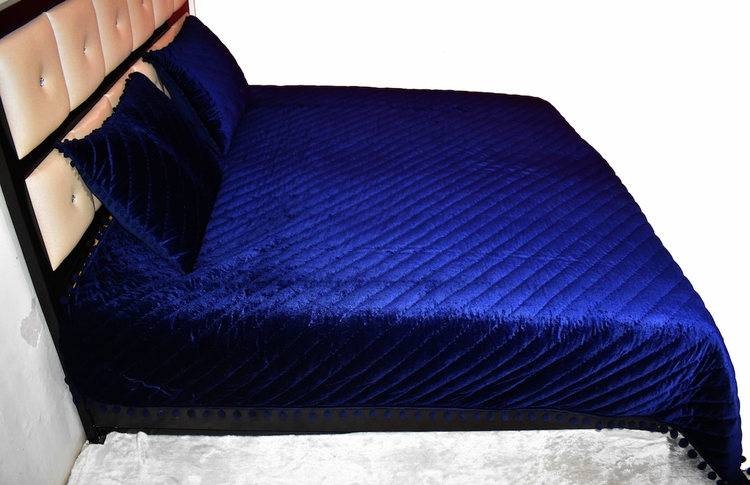 Navy Blue Velvet Quilt King Velvet Blanket Blue Velvet Comforter Queen