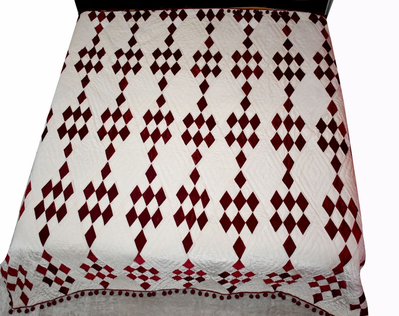 Deep Red White Velvet Diamond Quilt King Blanket Comforter Etsy