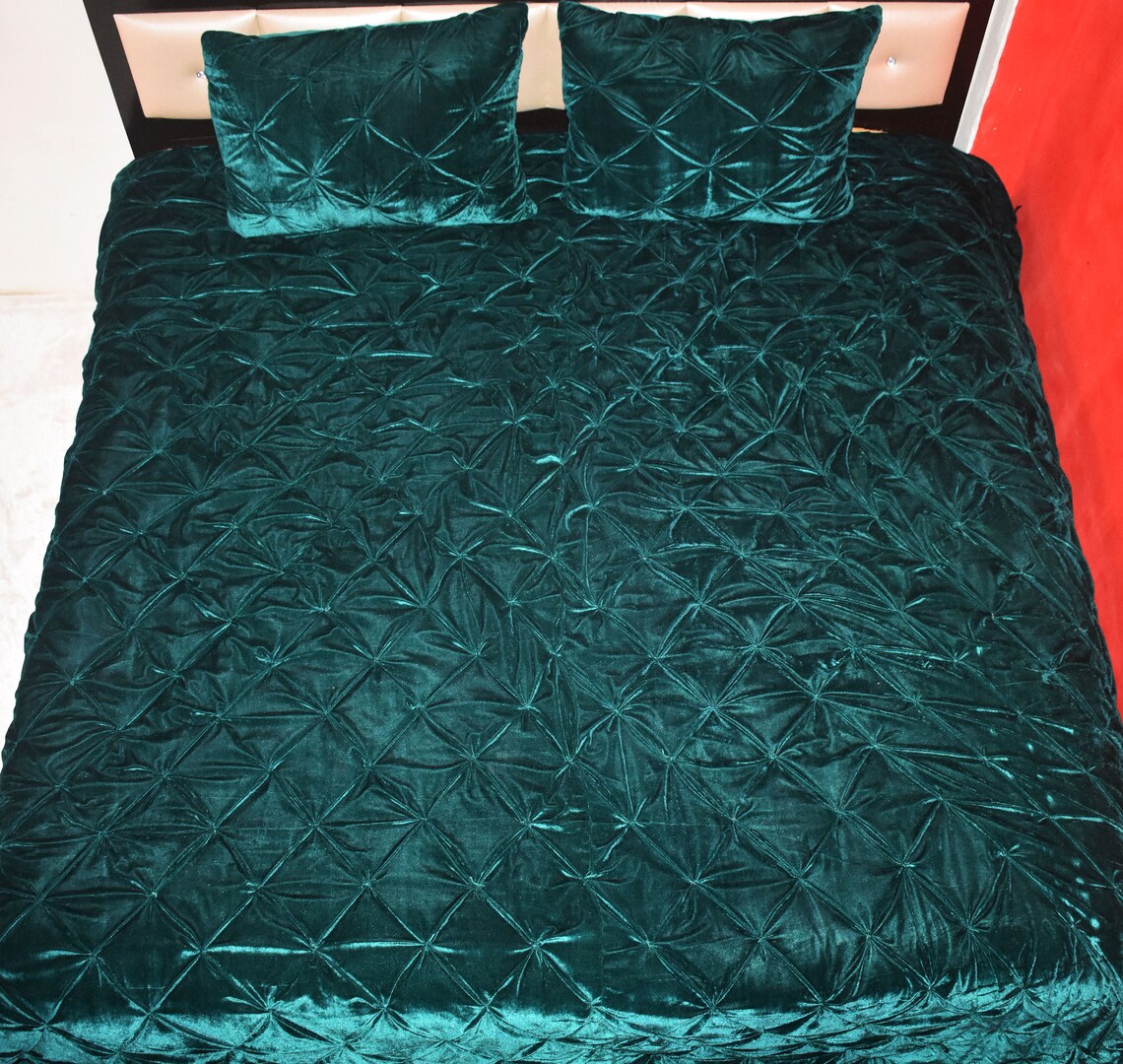 Emerald Green Velvet Quilt King Velvet Blanket Velvet Etsy