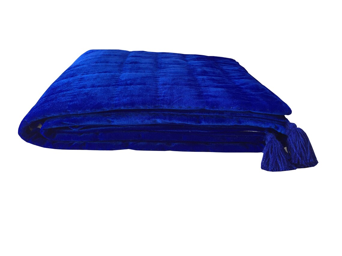 Royal Blue Velvet Quilt Coverlet_box Stitched_velvet Bedding Etsy UK