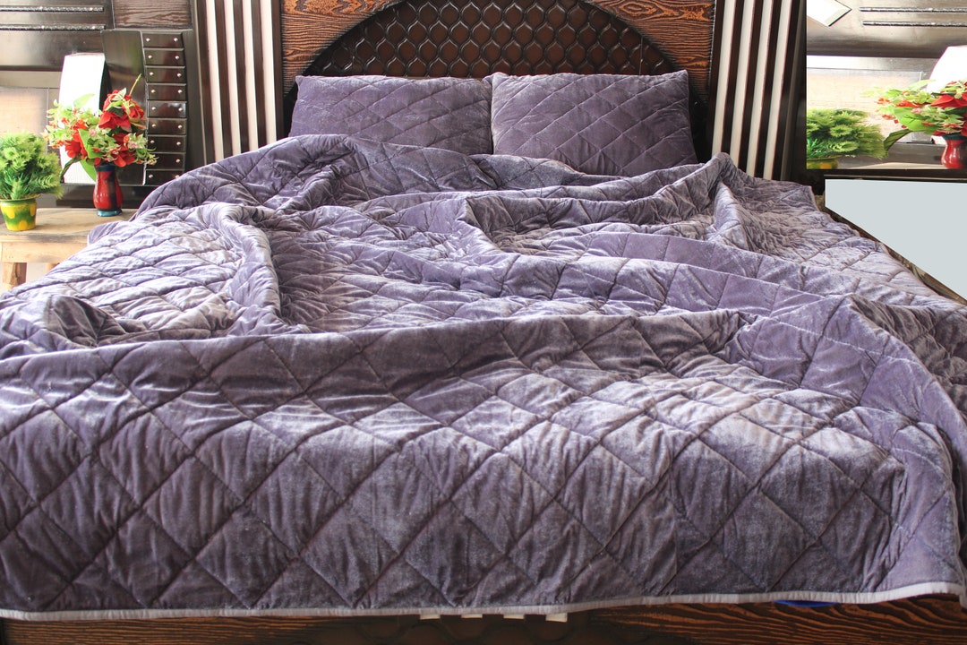 Grey Velvet Quilt King Velvet Blanket Gray Velvet Comforter Queen