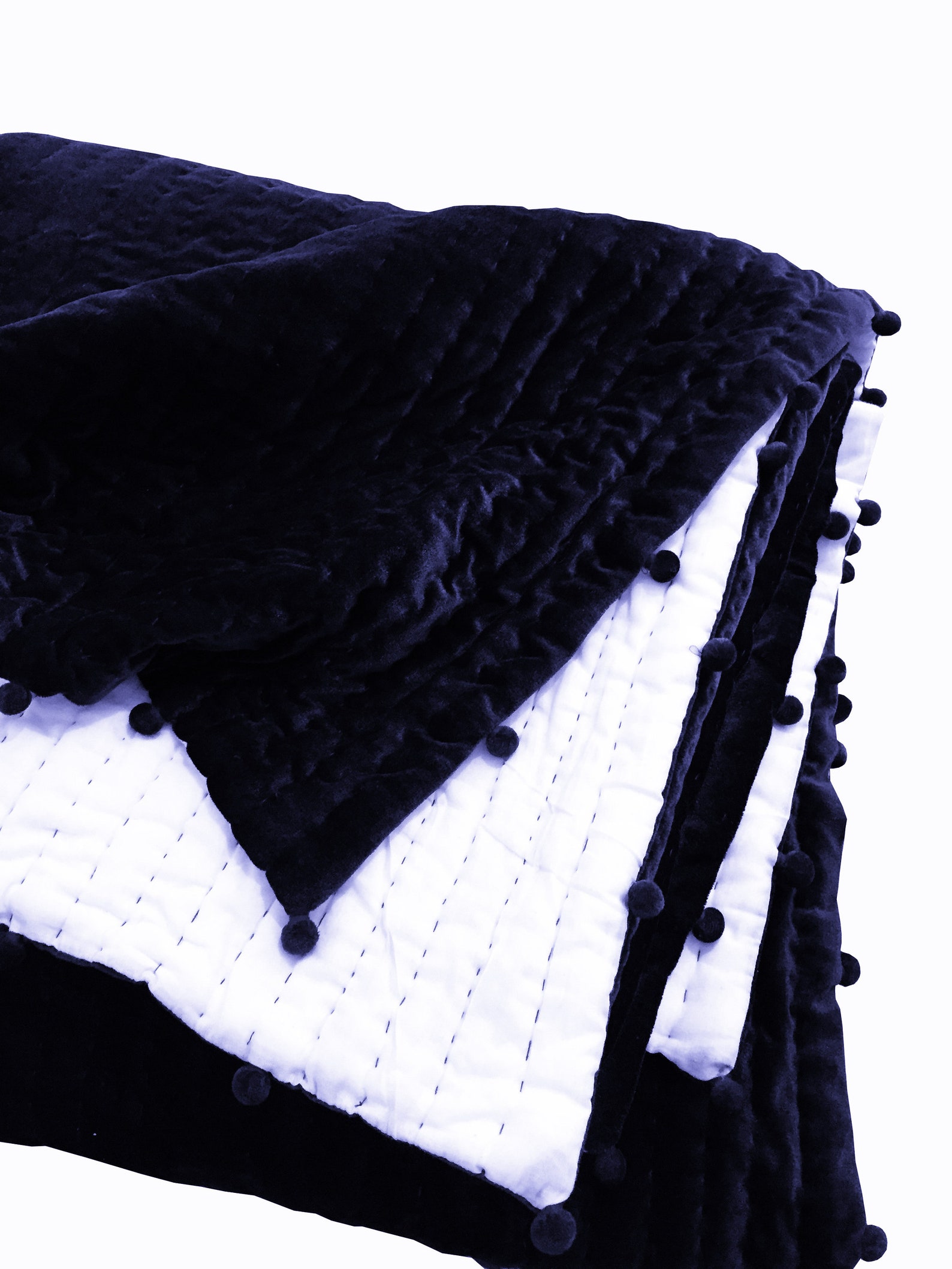 Navy blue velvet pompom Comforter Quilt For Sale Throws And Etsy