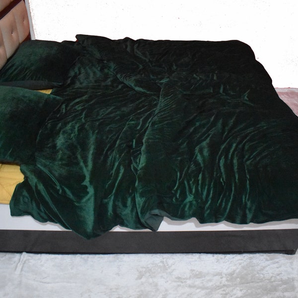 Emerald Green Velvet Duvet Cover Set: Boho Bedding, 3 Pcs, mother's day gift