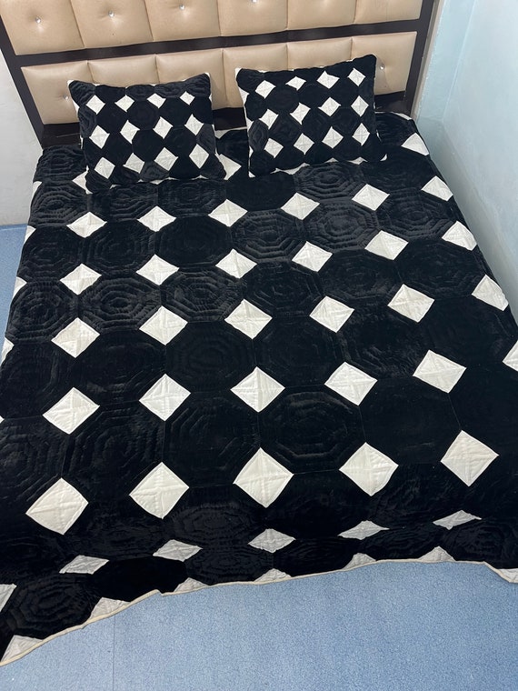 Black White Velvet Quilt California King Quilt Velvet Quilt Velvet Comforter Velvet Blanket Baby Blanket King Quilt Queen Quilt Etsy UK