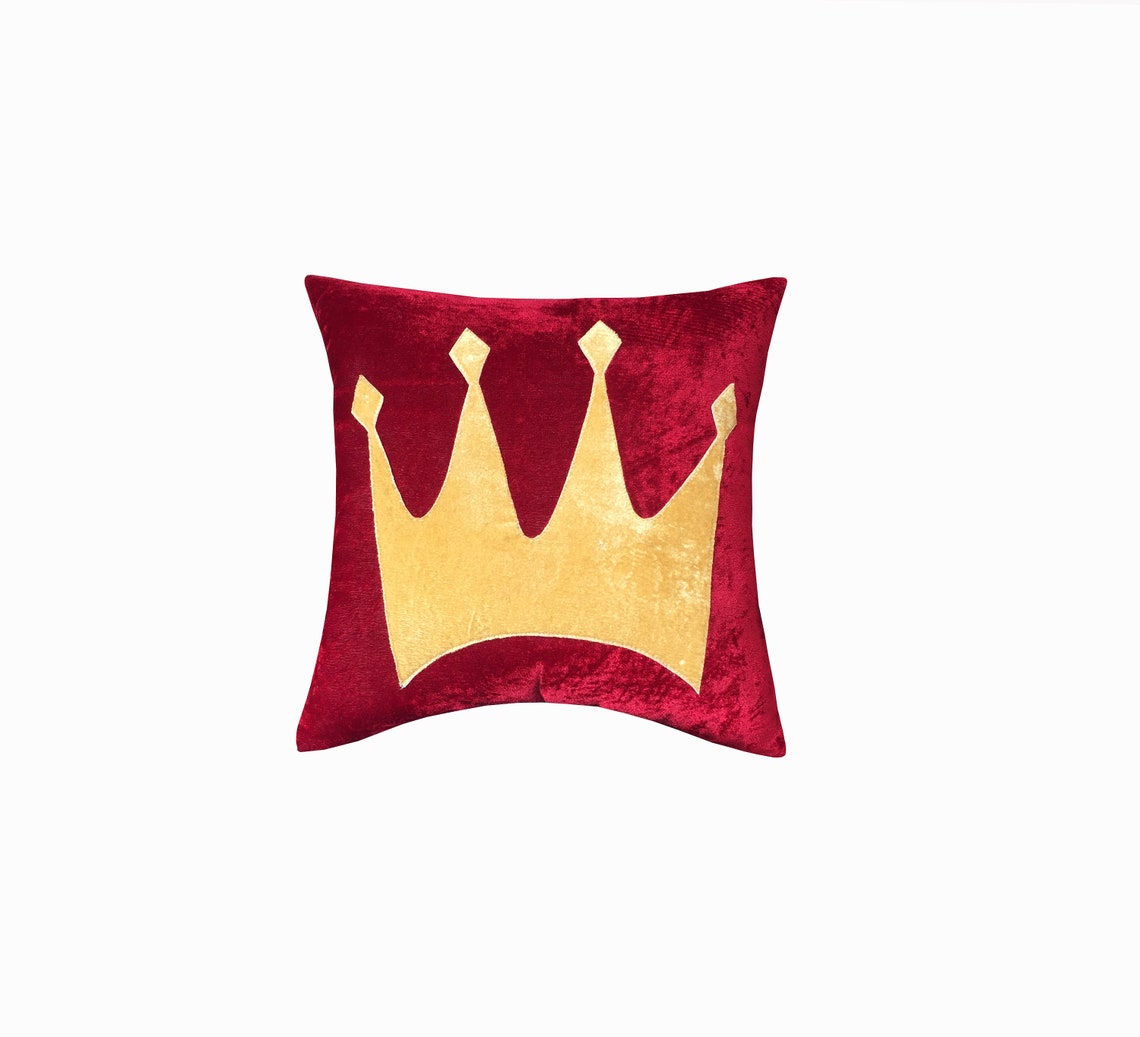 Queen Crown Throw Pillow Deep Red Velvet Pillow Cover Sofa Etsy