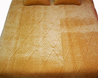 Gold Samt Quilt: Handgefertigte Baumwolle Bettwäsche Set mit Pompoms Decken Muttertagsgeschenk