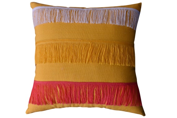 Mustard Cotton Shaggy Pillow Decorative Pillow Cover Throw Etsy