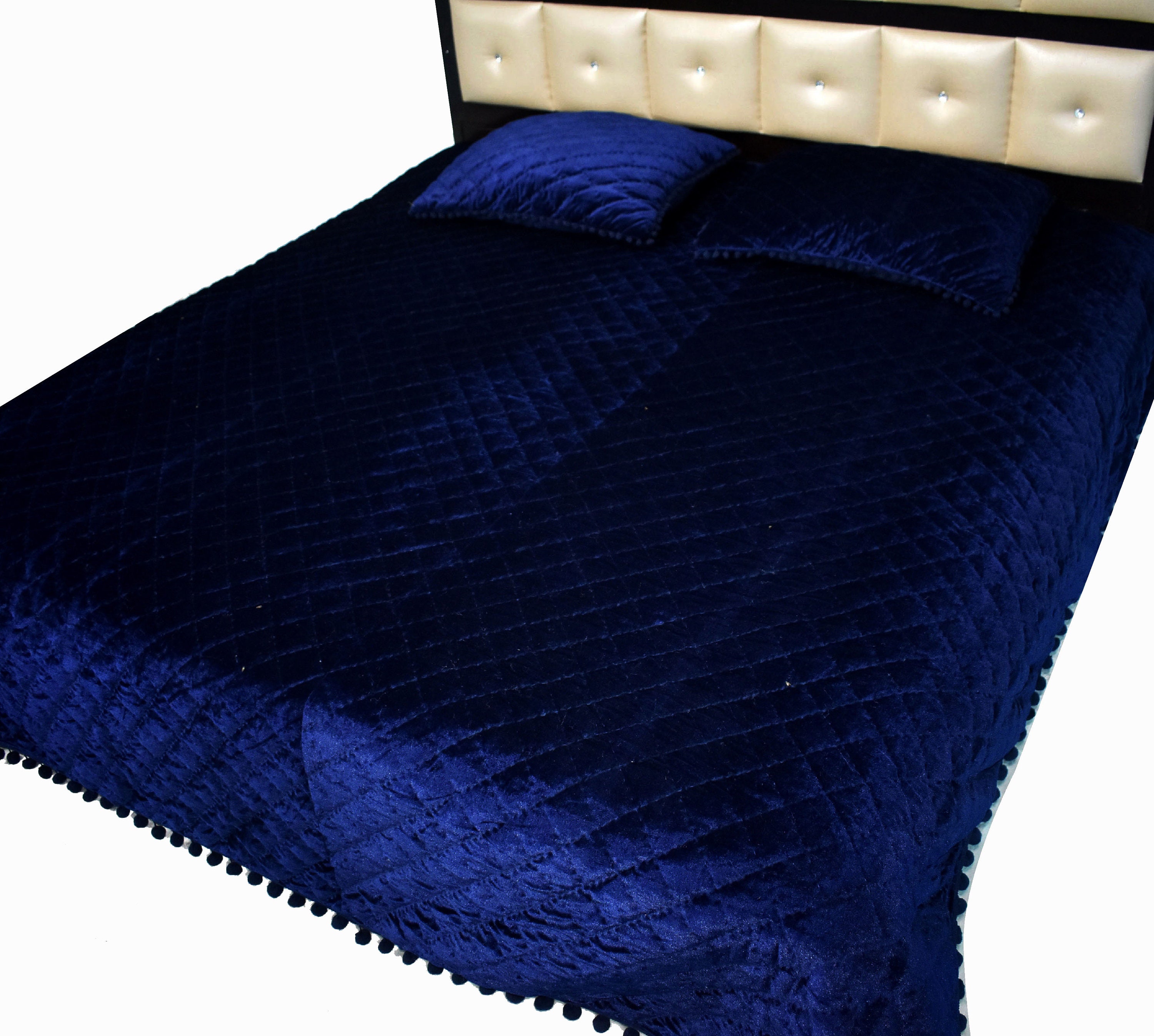 Navy Blue Velvet Quilt King Velvet Blanket Blue Velvet Etsy