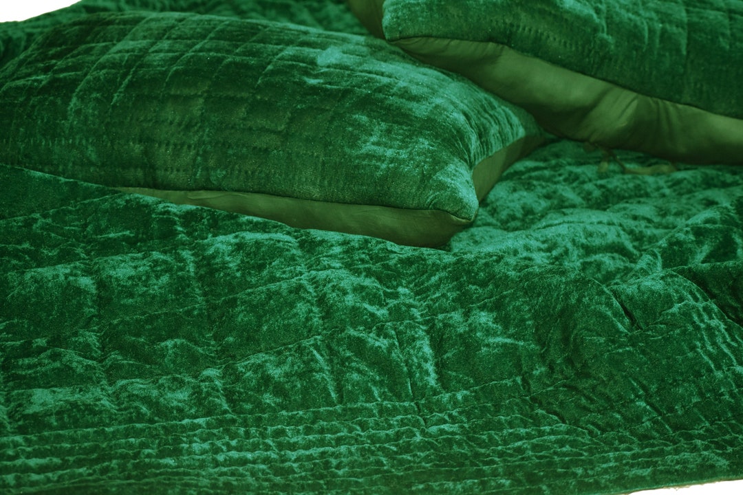 Emerald Green Velvet Quilt Velvet Comforter Queen Quilt King Size Quilt