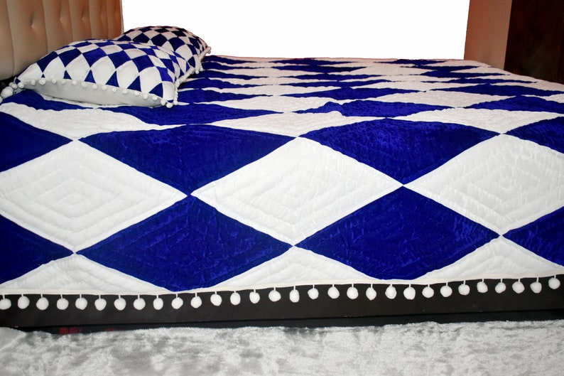 Royal Blue Velvet Quilt: Diamond Pattern Bedding Setnew Year's Gift ...