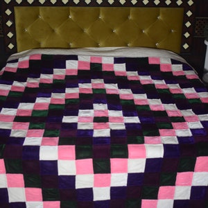 Velvet Patchwork Finished Quilt Queen Quilt Handmade Blanket Comforter Bedspread