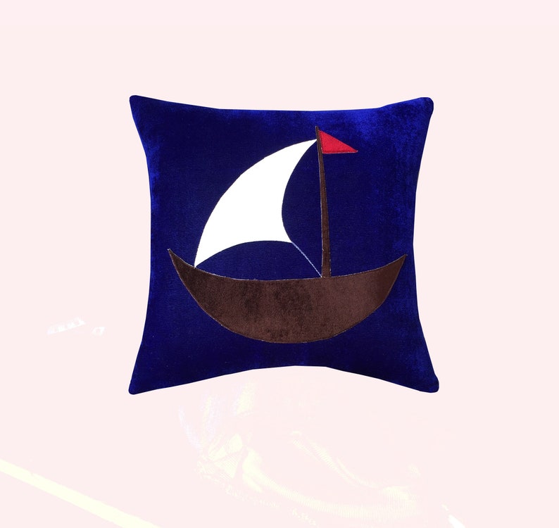Gift Pillow Farmhouse Decor Mom Gift Nautical Pillow Beach House Pillow 2 pieces Set Royal Blue Velvet Yacht Pillowcase Ship Pillow