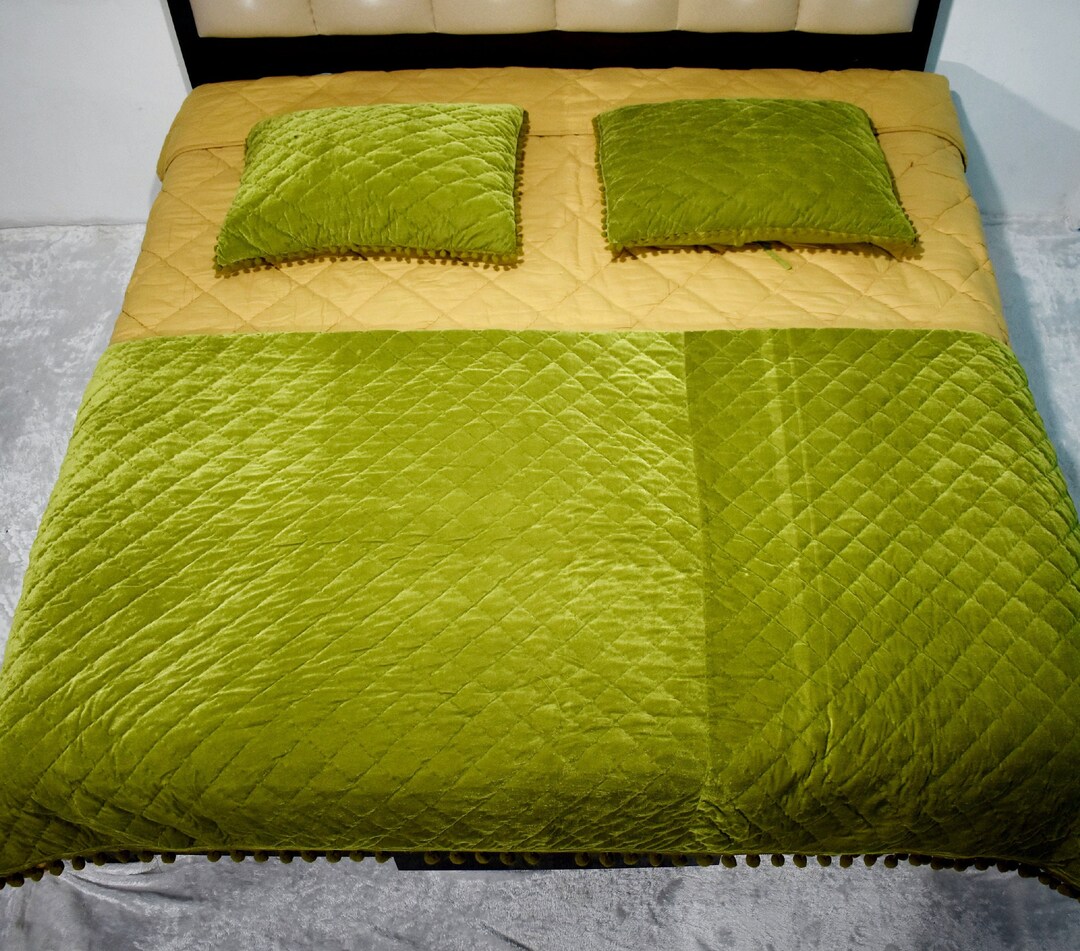Olive Green Velvet Quilt King Velvet Blanket Velvet Comforter Queen