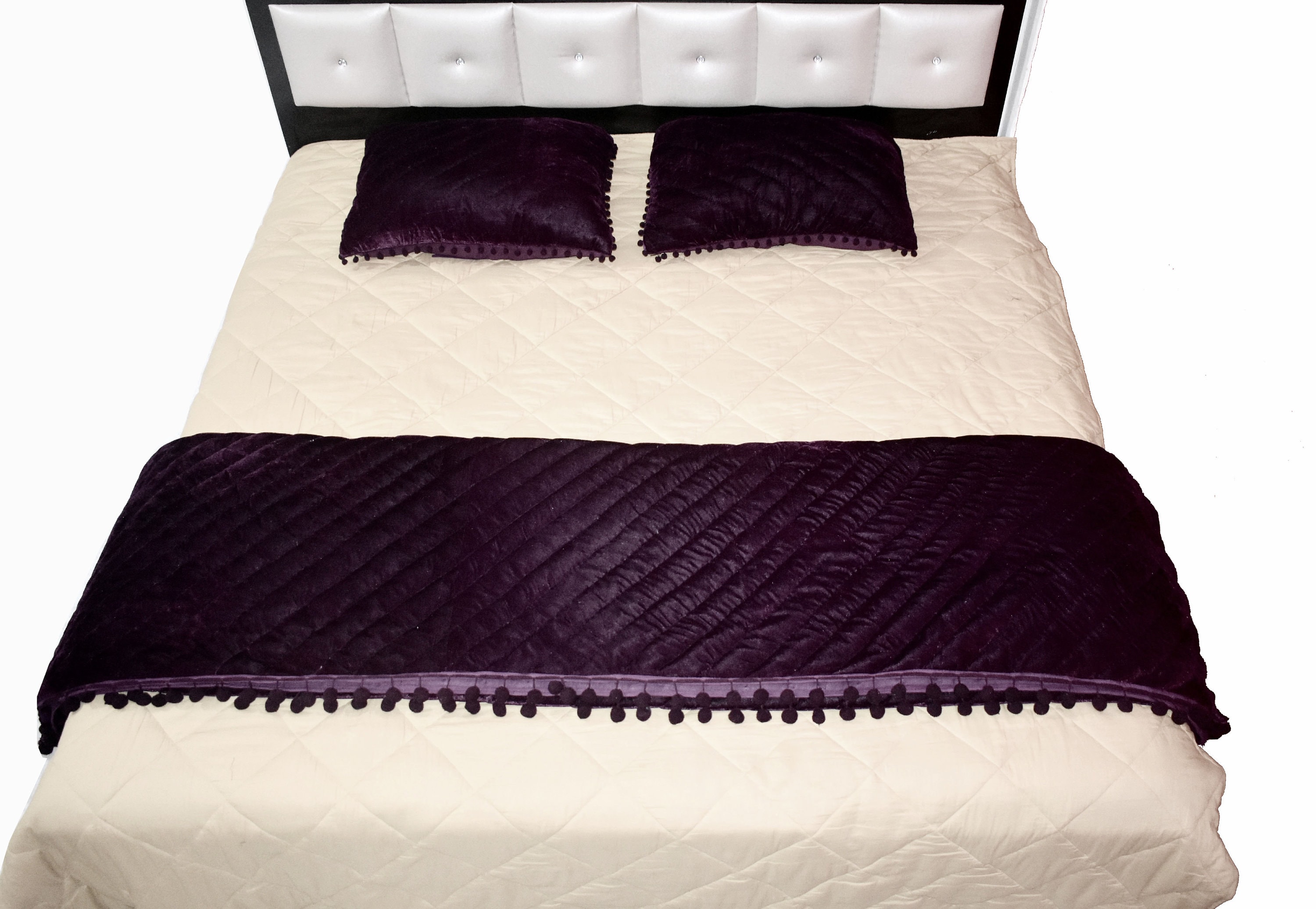 Brown Velvet Quilt With Pom Poms, King/queen Size Bedding Blankets ...