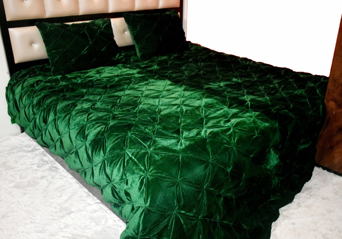 Buy Emerald Green Velvet Quilt Comforter Blanket Bedspread King Online