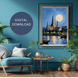 Wat Arun Bangkok Nightlife Poster: Thailand Temple Print (Digital Download)