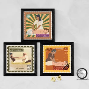Download digitale di stampe artistiche di massaggio thailandese - Set di 3 decorazioni da parete e regalo, opere d'arte rilassanti ispirate alla Thailandia
