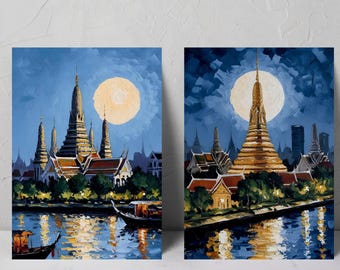 Wat Arun Wall Art, Digital Download Set of Two Thailand Temple Views