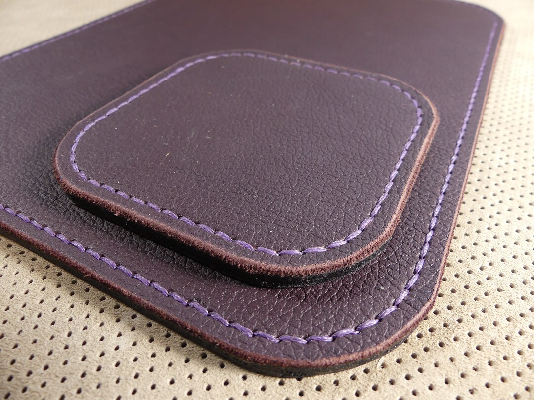 Oversized Purple Leather Mouse Pad, Suede Bottom, Purple Leather