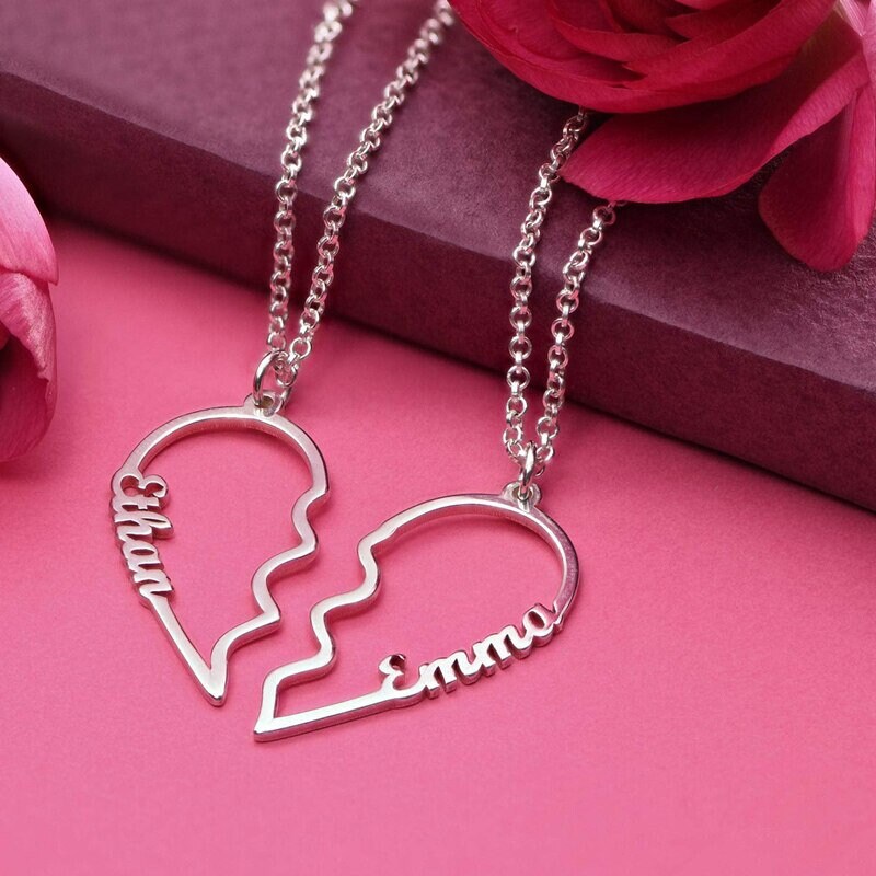 Personalized Couples Name Necklace 2 Heart Joining Etsy