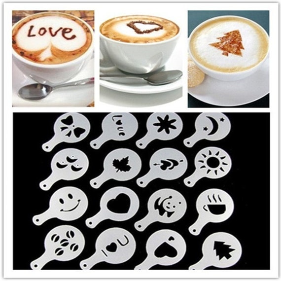 16 Pieces Coffee Stencil Set Reusable Stencil Coffee Shop Etsy