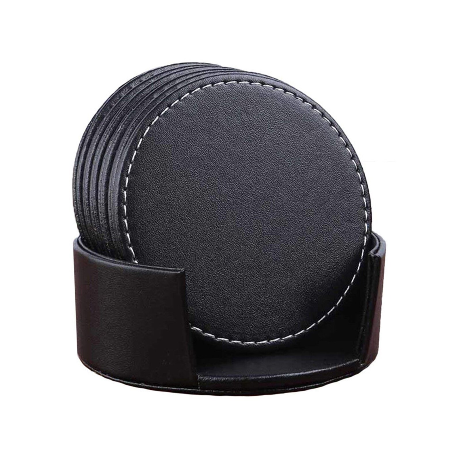 Leather Coaster Black Round NonSlip Kitchen Dining Decor Etsy