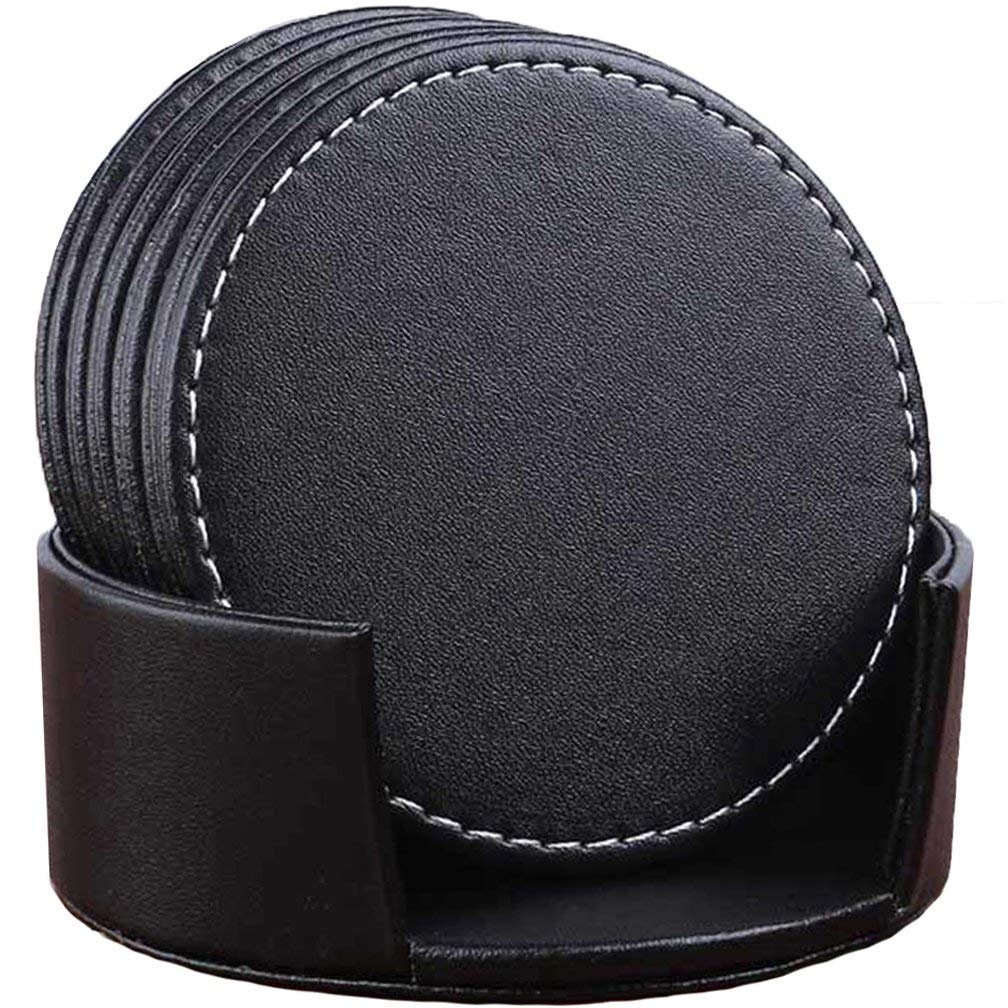 Leather Coaster Black Round NonSlip Kitchen Dining Decor Etsy