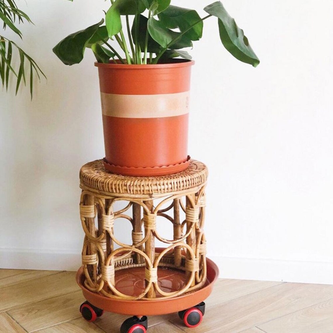 Natural Rattan Table Rattan Plant Stand Hand Woven Flower Etsy