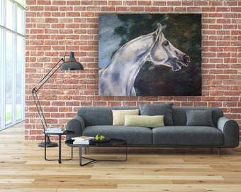 Schimmel Hengst, Ölgemälde mit Eitempera Untermalung auf Leinwand, XXL 130 x 100 cm