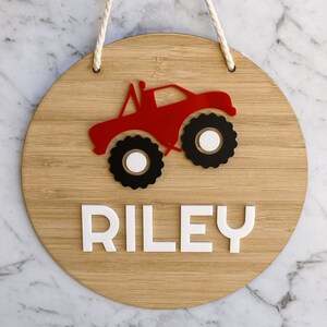 Personalised Monster Truck Wooden Door Sign | Wall Plaque | Personalised Kids Door Sign | Wood Name Sign Plaque