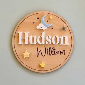 Birth Announcement Plaque Moon | Personalised Baby Door Sign | Wooden Sign | New Baby | Nursery Door Sign