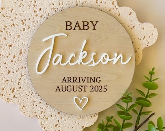 Pregnancy Announcement Plaque with Acrylic Name | Personalised Pregnancy Announcement Sign | Baby Wooden Sign | Wooden Plaque